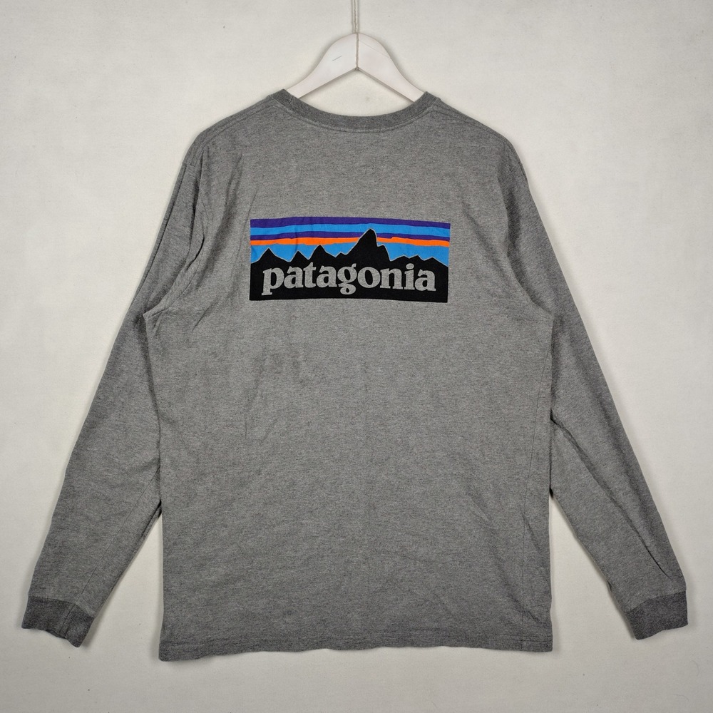 Patagonia Long Sleeve Graphic T-Shirt Heather Grey Fitz Roy Logo 38933 Size L